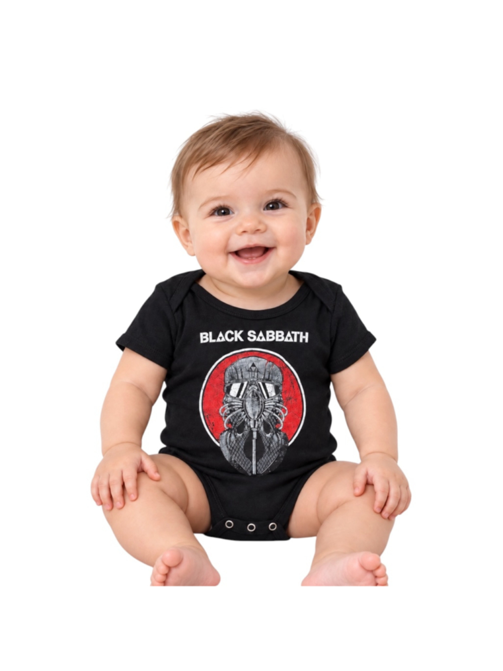 Black Sabbath Gas Mask Baby Bodysuit 6–12 Months Black